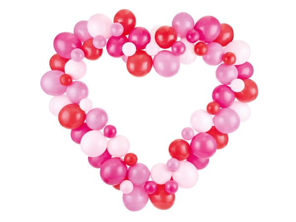 Ballonggirlang med hjärtram, rosa, 160 cm (1 kartong / 16-pack)
