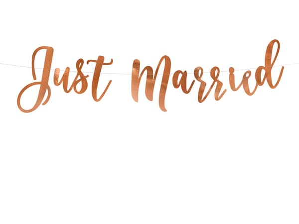 Just Married-banner, rosaguld, 20x77 cm (1 karton / 50 stk.)