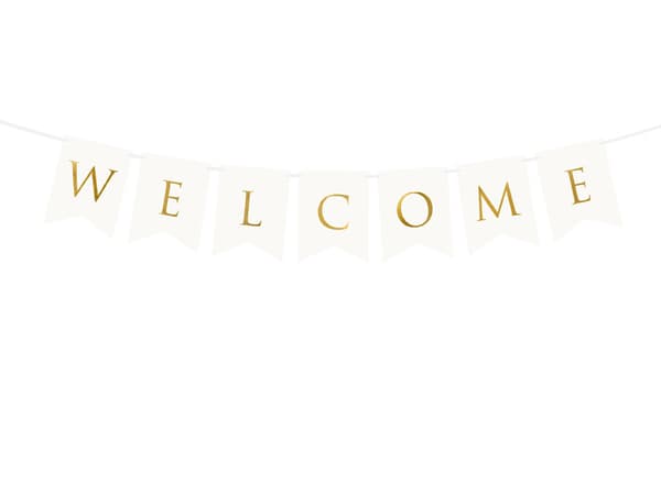Velkomstbanner, hvid, 15 x 95 cm