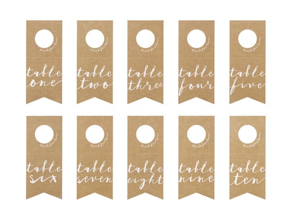 Bordnummer - flasketiketter, 8x18,5 cm (1 kartong / 25 förpackningar) (1 förpackning / 10 st.)