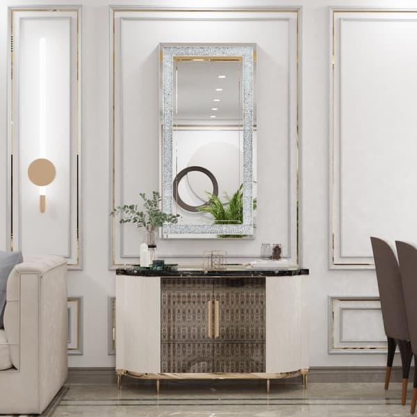 Väggspegel, Crush Diamond Design, Facetterad Glasram, Ljusgrå