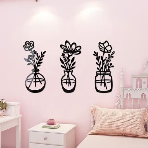 Lollanda 3-delad Metall Väggdekor - Minimalistisk Blomma för Kök och Vardagsrum