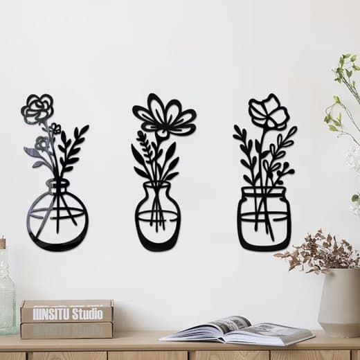 Lollanda 3-delad Metall Väggdekor - Minimalistisk Blomma för Kök och Vardagsrum