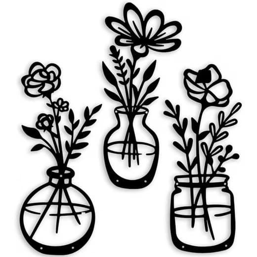 Lollanda 3-delad Metall Väggdekor - Minimalistisk Blomma för Kök och Vardagsrum