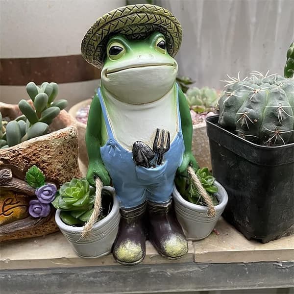 OBOSOE Frøstatue til Havedekoration - Antik Holding Blomsterpotter Til Gårdsdekoration - Dyr Samlerobjekt og Installerbar Håndværksharpiks
