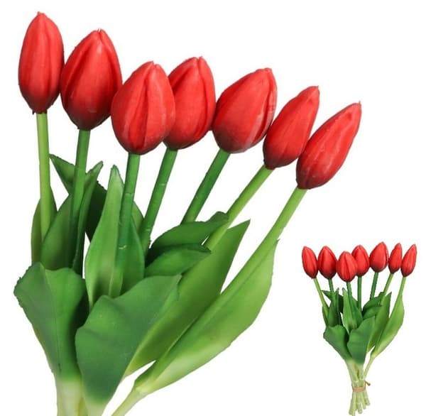 TULIPANER BUKETT MED TULIPANER GUMMIBELAGTE GUMMISILIKONE-LIKE LIFE 7 STK.