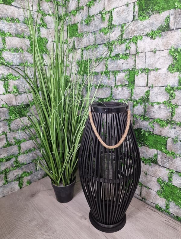 BAMBUS RATTAN LANTERNE SORT LANTERNE 52 CM