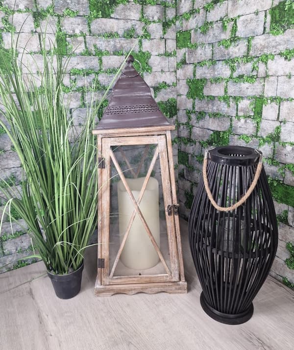 BAMBUS RATTAN LANTERNE SORT LANTERNE 52 CM