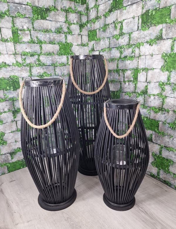 BAMBUS RATTAN LANTERNE SORT LANTERNE 52 CM