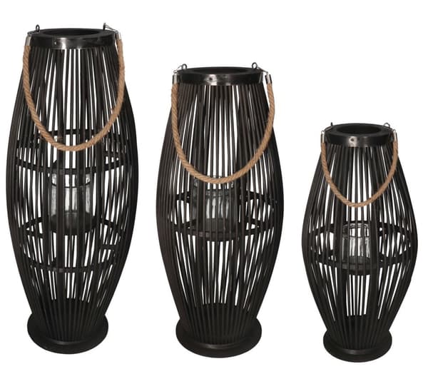 BAMBUS RATTAN LANTERNE SORT LANTERNE 52 CM