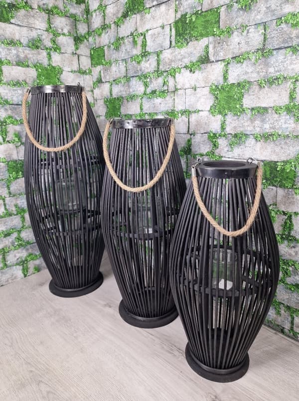 BAMBUS RATTAN LANTERNE SORT LANTERNE 52 CM