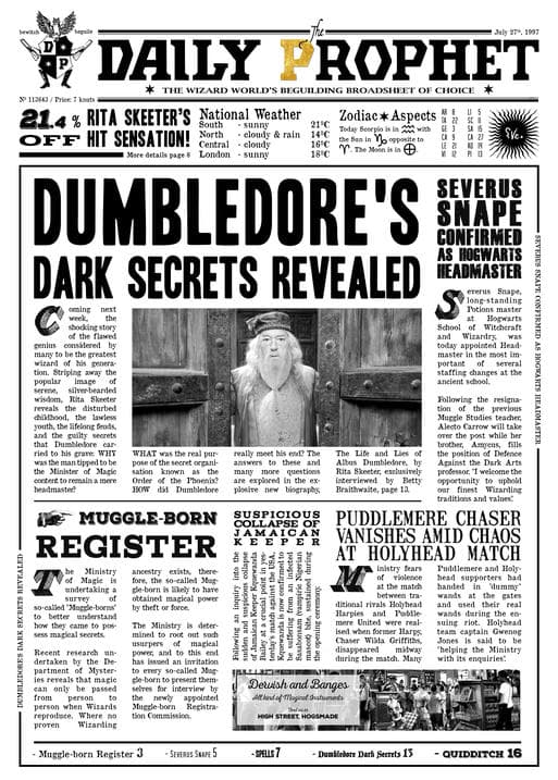 A3 Print - Harry Potter - Daily Prophet - Dumbledore´s Dark Secret