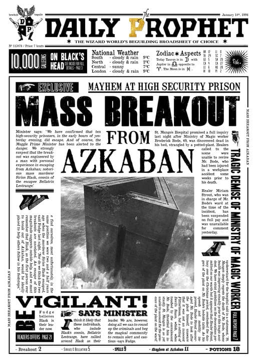 A3 Print - Harry Potter - Daily Prophet - Breakout from Azkaban