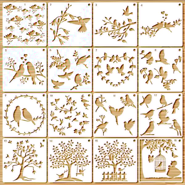 INF PET Animal Maleri skabeloner til DIY Birds and tree