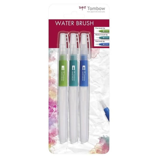 Tombow Wb-3P borstsats med vattenbehållare (tom), 3 delar, 1x fin, medium och platt borstspets - 4003198160040