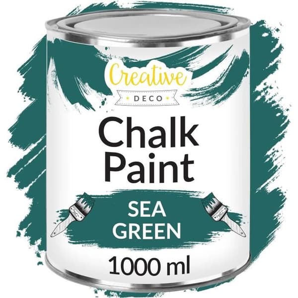 Creative Deco Vattengrön Kritfärg 1L | Matt och tvättbar | Idealisk renovering av trämöbler | Invändig väggmålning
