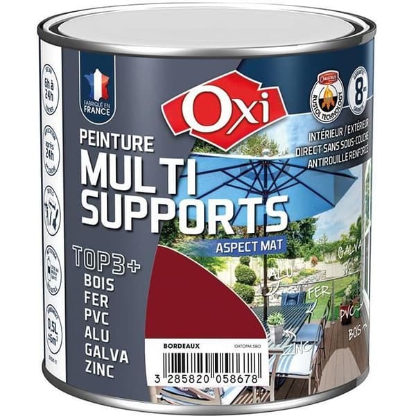 Färg för flera ytor - OXI - TOP3+ - Matt - 0.5 L - Bordeauxröd