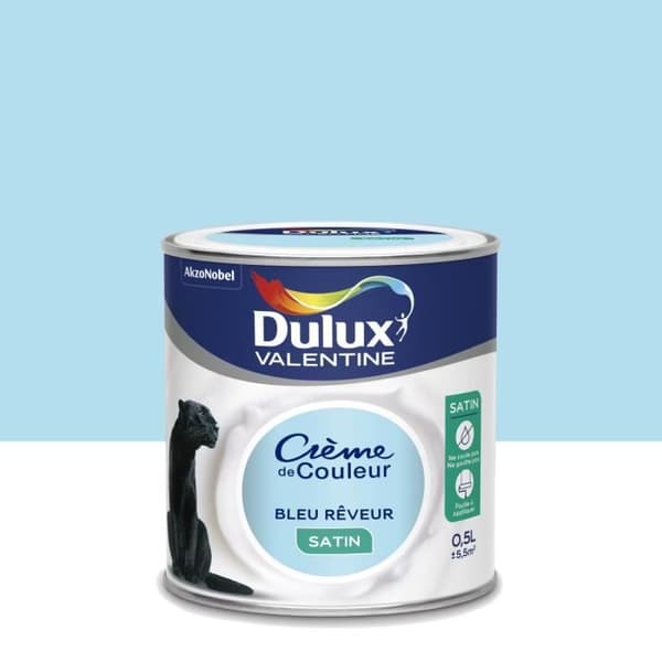 Målarfärg - DULUX VALENTINE - Satin Färgkräm - Drömmar Blå - Monolager - 0,5 L