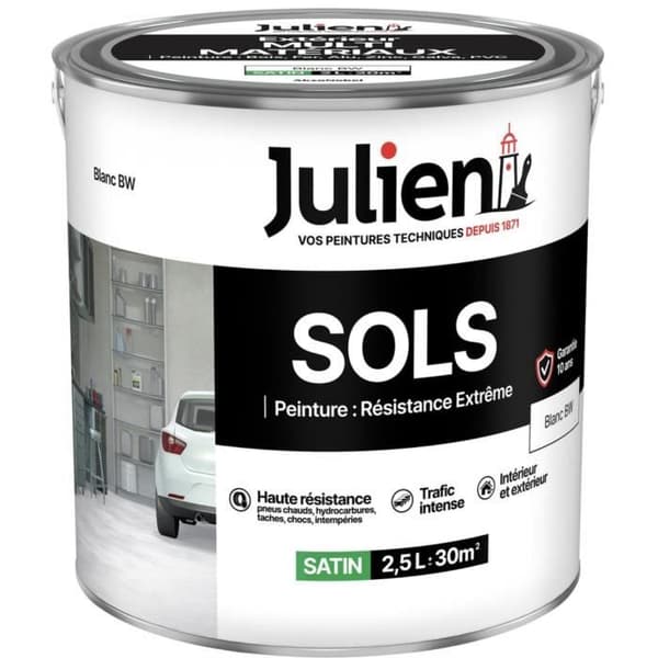 Måleri - JULIEN - Extrem Motstånd Golv - 2.5L - Vit - 10 års garanti