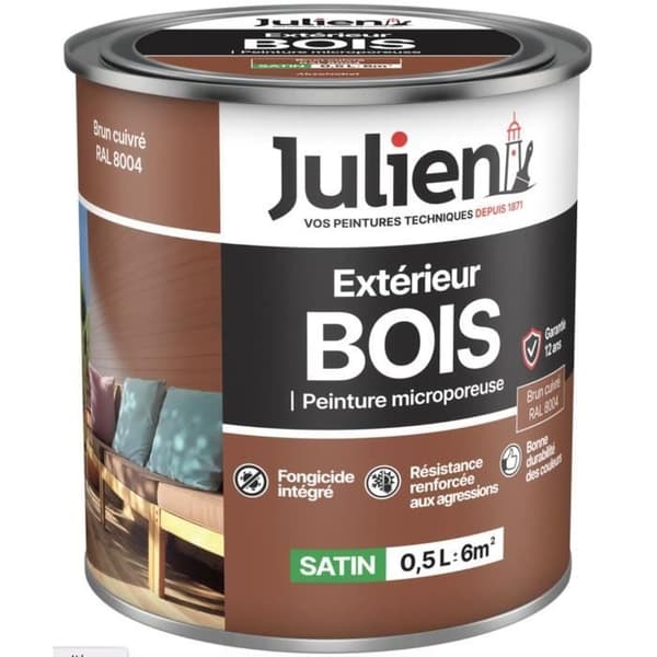 Målning - JULIEN - Mikroporöst trä - Satin - 0,5L - 12 år - Inbyggd svampmedel
