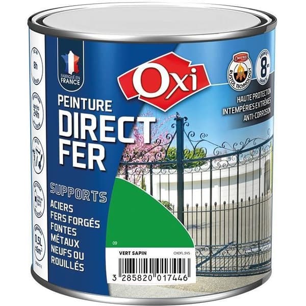 Direktmålning på järn - OXI - 0,5 L - Grangrön - Blank - Rostskydd