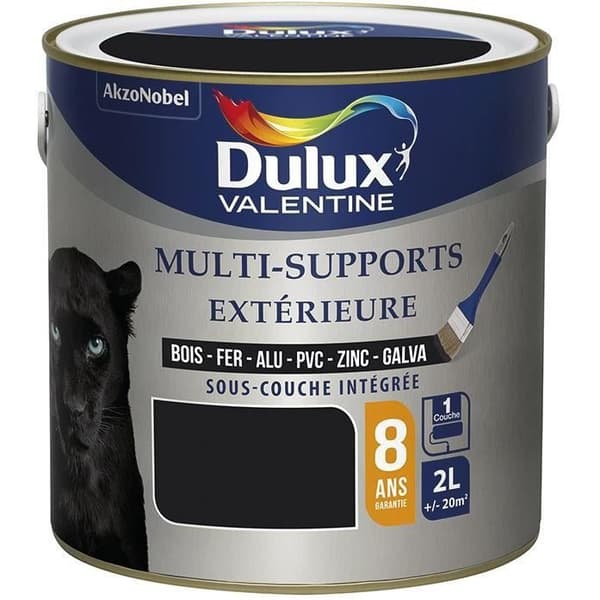 Flerstödsfärg - DULUX VALENTINE - 2 L - svart - Exteriör användning - Akryl - Satin - Träslöjd