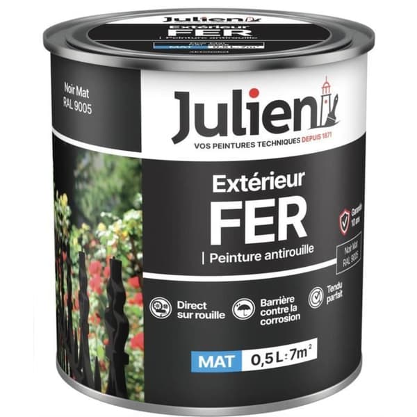 Måleri - JULIEN - RAL 9005 - 0,5L - Rostskydd - Matt - Utomhus