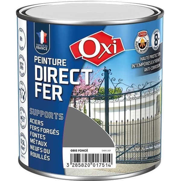 Direktmålning på järn - OXI - 0,5 L - Mörkgrå - Enskikts högblank - Utomhus