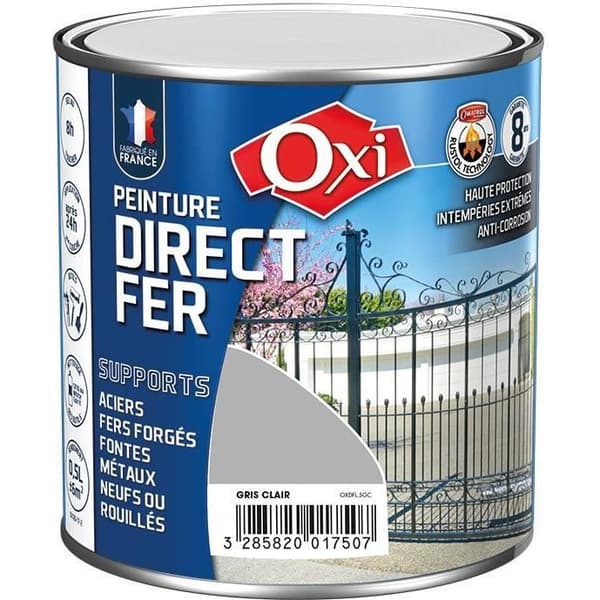 Direktmålning på järn - OXI - 0,5 L - Ljusgrå - Enskikts glänsande - Rostskyddande