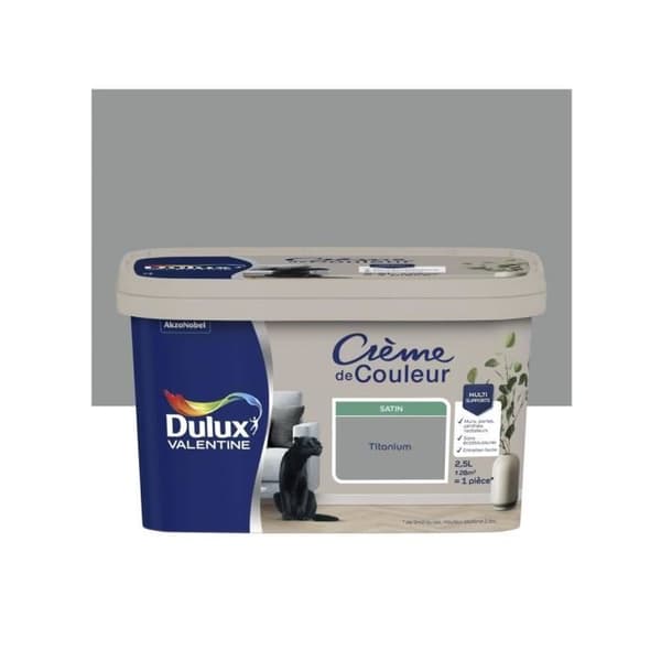 Färg - DULUX VALENTINE - Färgkräm - Titaniumgrå - Satin - 2.5L