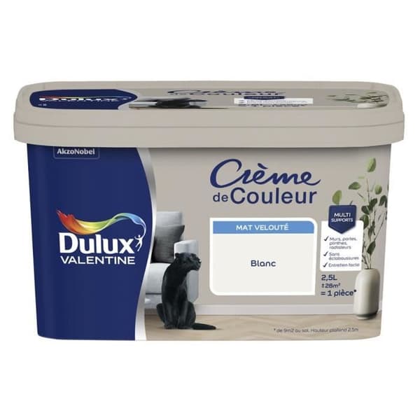 Målning - DULUX VALENTINE - Färgkräm - Matt Vit - 2,5L - Akryl - Enskikt