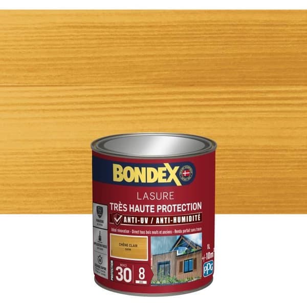 Lasure - Bondex - Indeks 30 - Ljus ek - Satin - 1L - Mycket Hög Skydd 8 år