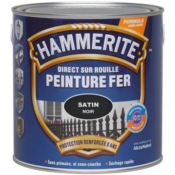 Målning - Hammerite - Satinjärn - 0,25 L - Svart - Glycerofthalisk