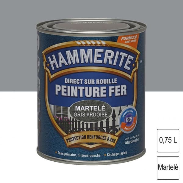Målarfärg - Hammerite - Smyckat järn - Skiffergrå - 0,75L - Blank