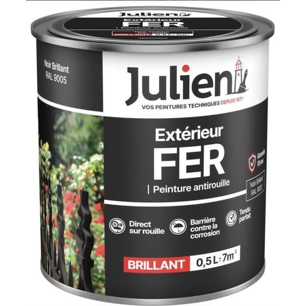 Målning - JULIEN - RAL 9005 - Blanke - 0.5L - Rostskydd för ferrometall