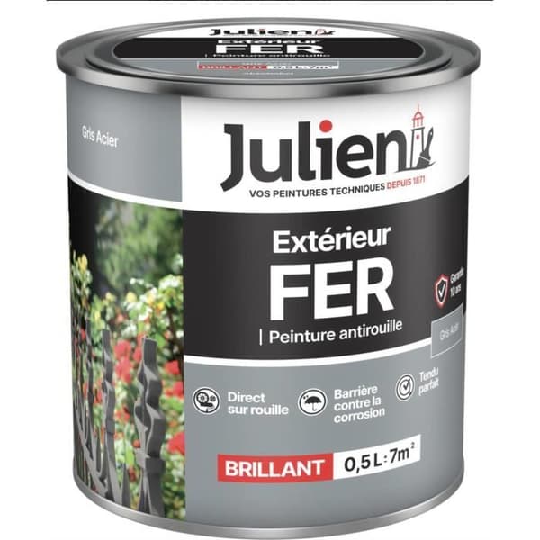 Måleri - JULIEN - Stålgrå - 0,5 L - Glänsande - Rostskyddande