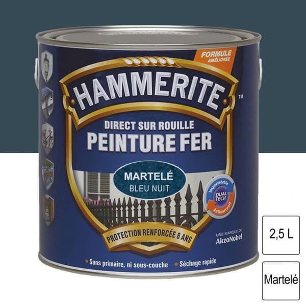 Målarfärg - Hammerite - Bearbetat Järn - 2,5L - Nattblå - Blank
