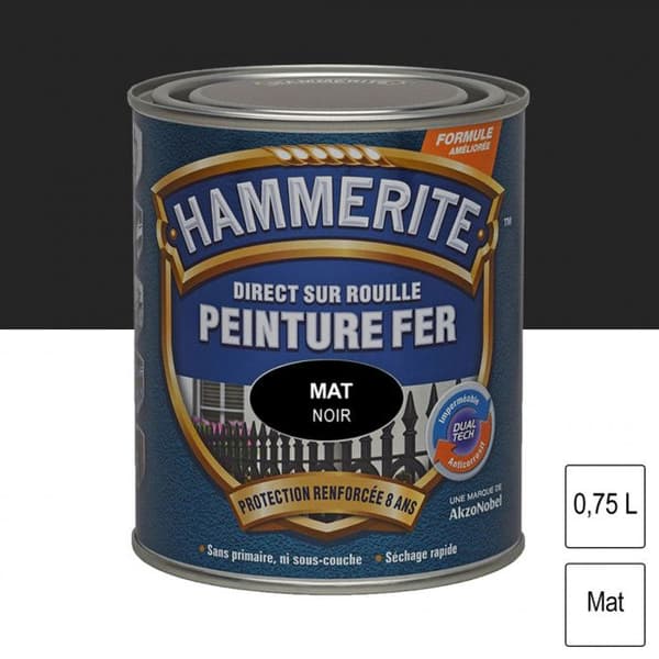 Hammerite Målning Järnartiklar Matt 0,75 L - Svart - JULIEN - Målning - Utomhus - Matt - Specifik