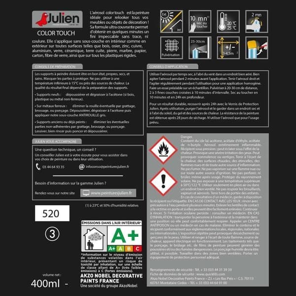 Sprayfärg - JULIEN - Color Touch - Gråblå - 400 ml - Satin - Glyceroftalsyra