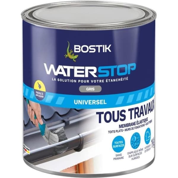 BOSTIK Waterstop Direct vattentätande membran utan Grey Primer Interiör och Exteriör - 1 kg burk