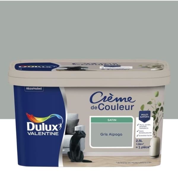 Målarfärg - DULUX VALENTINE - Färgkräm - Satin - 2,5L - Akryl - Alpaga Grå