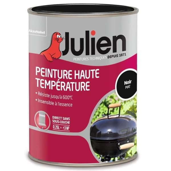 Högtemperaturfärg - JULIEN - 250 ml - Matt svart - Tål upp till 600°C - Lättanvänd