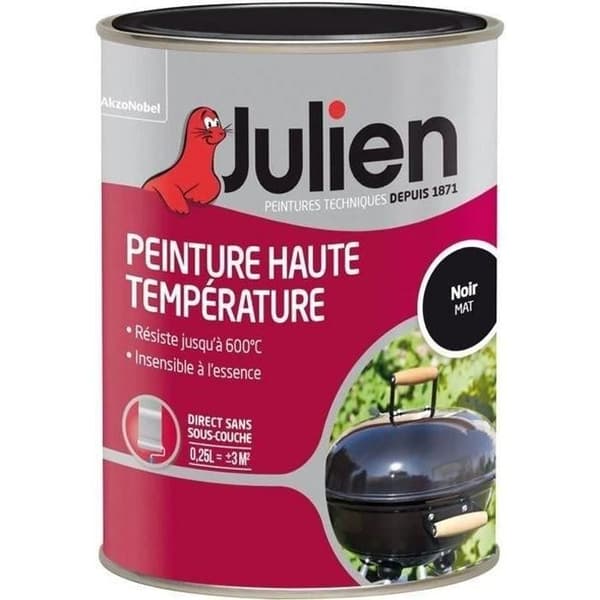 Högtemperaturfärg - JULIEN - 250 ml - Matt svart - Tål upp till 600°C - Lättanvänd