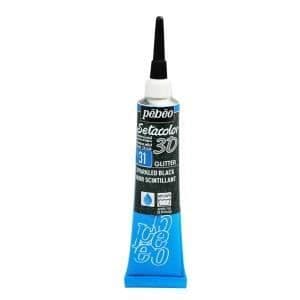Textilfärg - Pébéo - Setacolor 3D Glitter - Svart Glitterande - 20ml - Skimrande