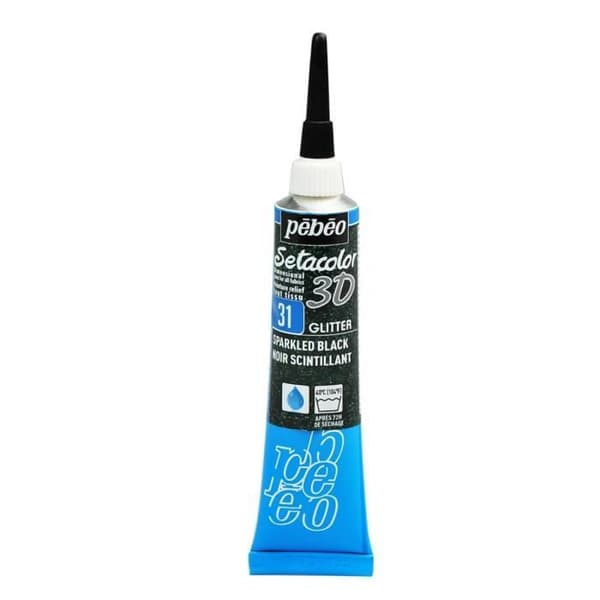 Textilfärg - Pébéo - Setacolor 3D Glitter - Svart Glitterande - 20ml - Skimrande