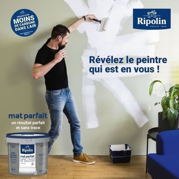 Perfekt matt färg för väggar och tak - Matt vit - RIPOLIN - 2,5 L