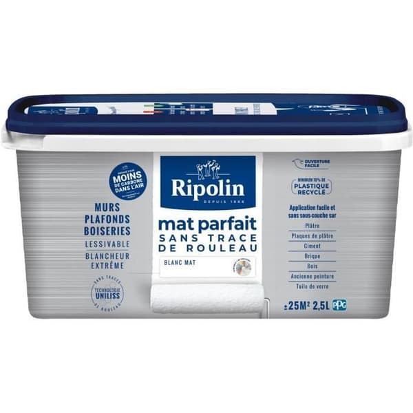 Perfekt matt färg för väggar och tak - Matt vit - RIPOLIN - 2,5 L