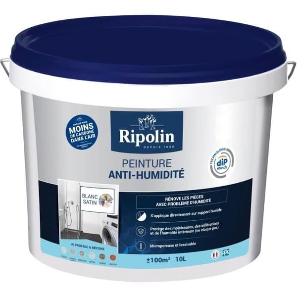 Fuktavvisande färg - RIPOLIN - 424185 - Vit - Satin - 10 L