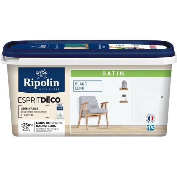 Målning ande dekorerade multi-supports - RIPOLIN - 446523 - Vit lenk - Satin - 2,5 L