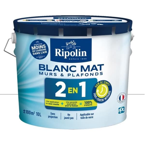 RIPOLIN TVÅLAGER VÄGG OCH TAK 2IN1 MAT VIT AKRYL 10 L